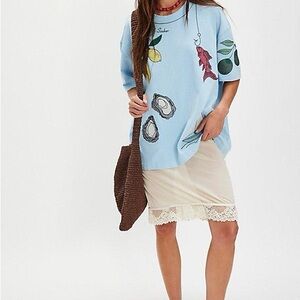 Free People x Denim and Bone Dinner Party Embroidered Tee NWT